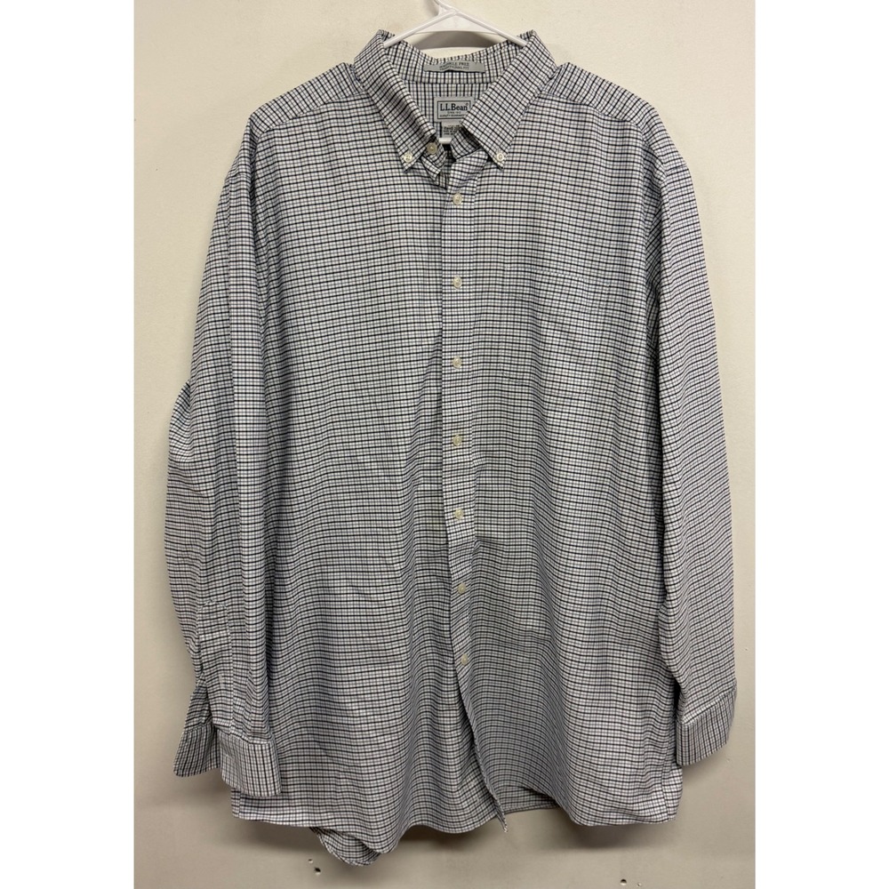 LL Bean Wrinkle Free Traditional Fit Shirt Mens 17.5-36 Blue White Check 237807 - Picture 1 of 7